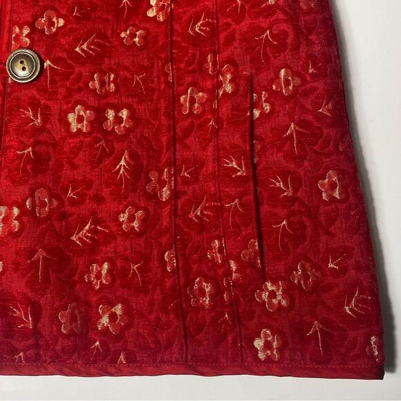 Chicos Red &Gold Tone Mandarin Brocade Floral Blazer/Jacket Women's Size 1/Small - Picture 5 of 16